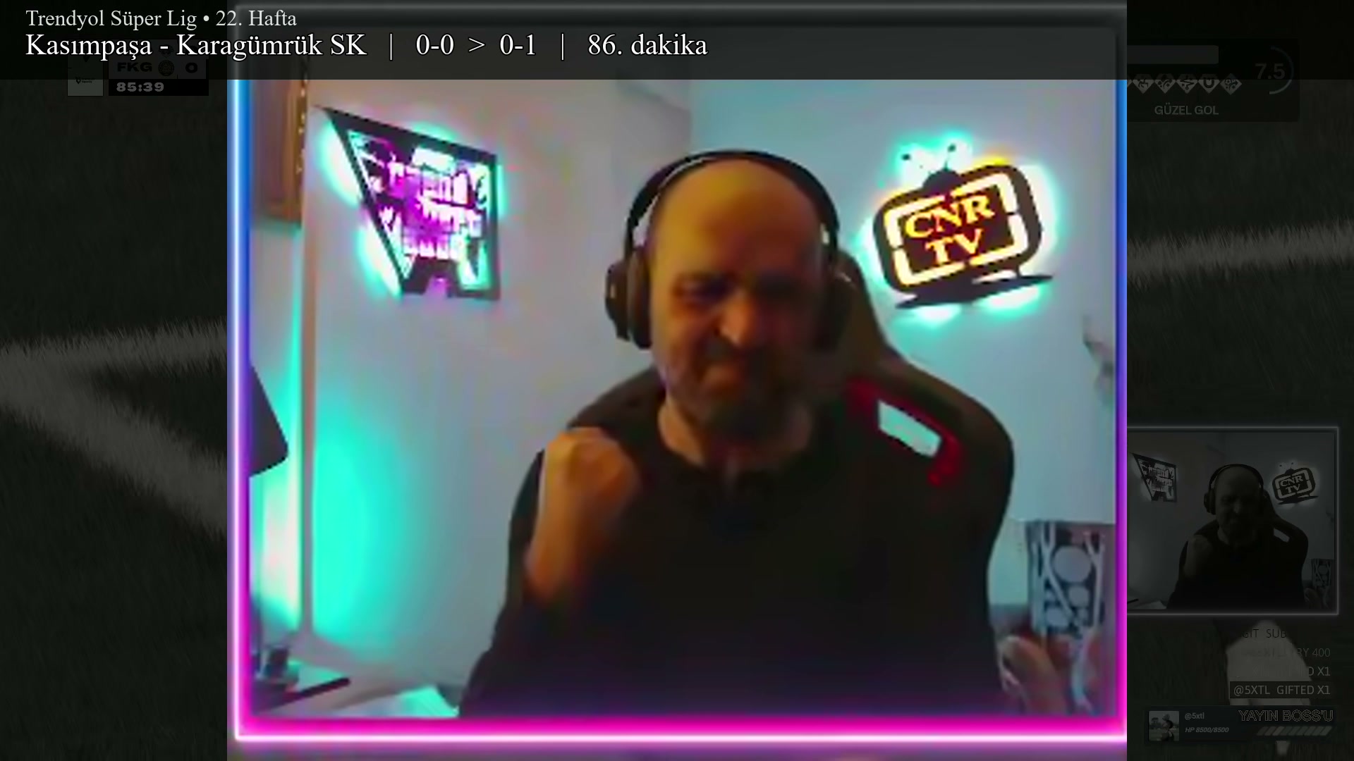 Streamer's facecam close-up on a big goal, personal frame style preserved